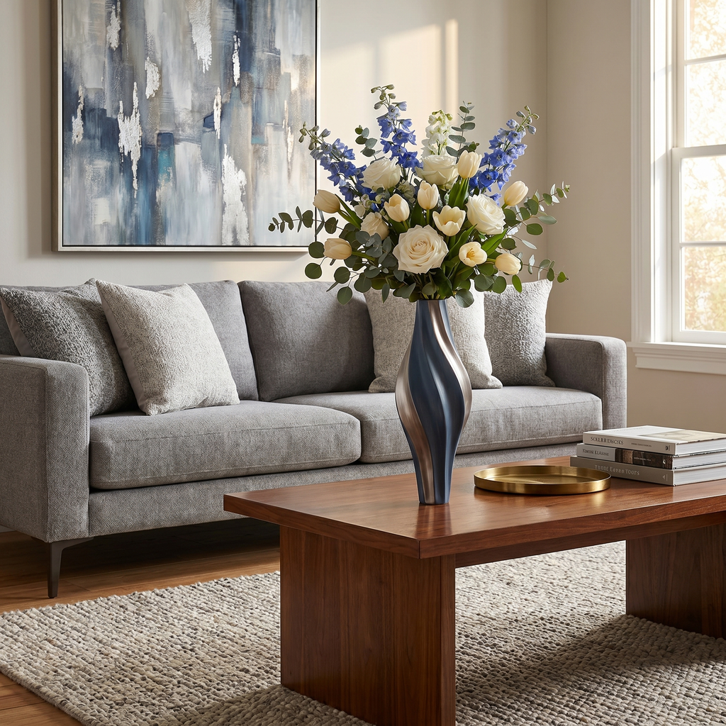 Modern Twisted Ceramic Vase for Living Room, Office & Home Décor