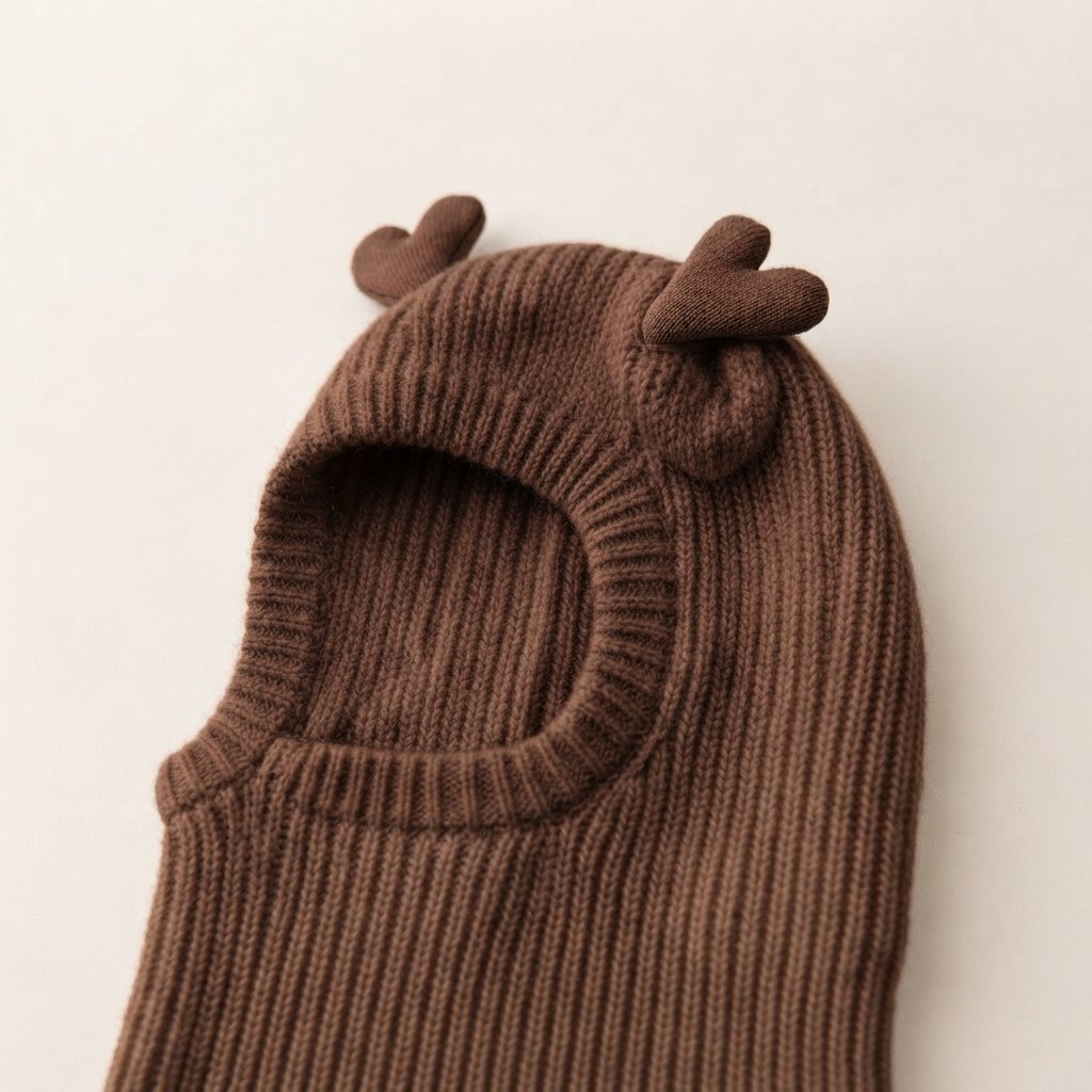 Baby Knit Balaclava with Bear Ears — Brown