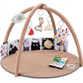 Baby Play Gym Mat with Six Sensory Toys — Brown