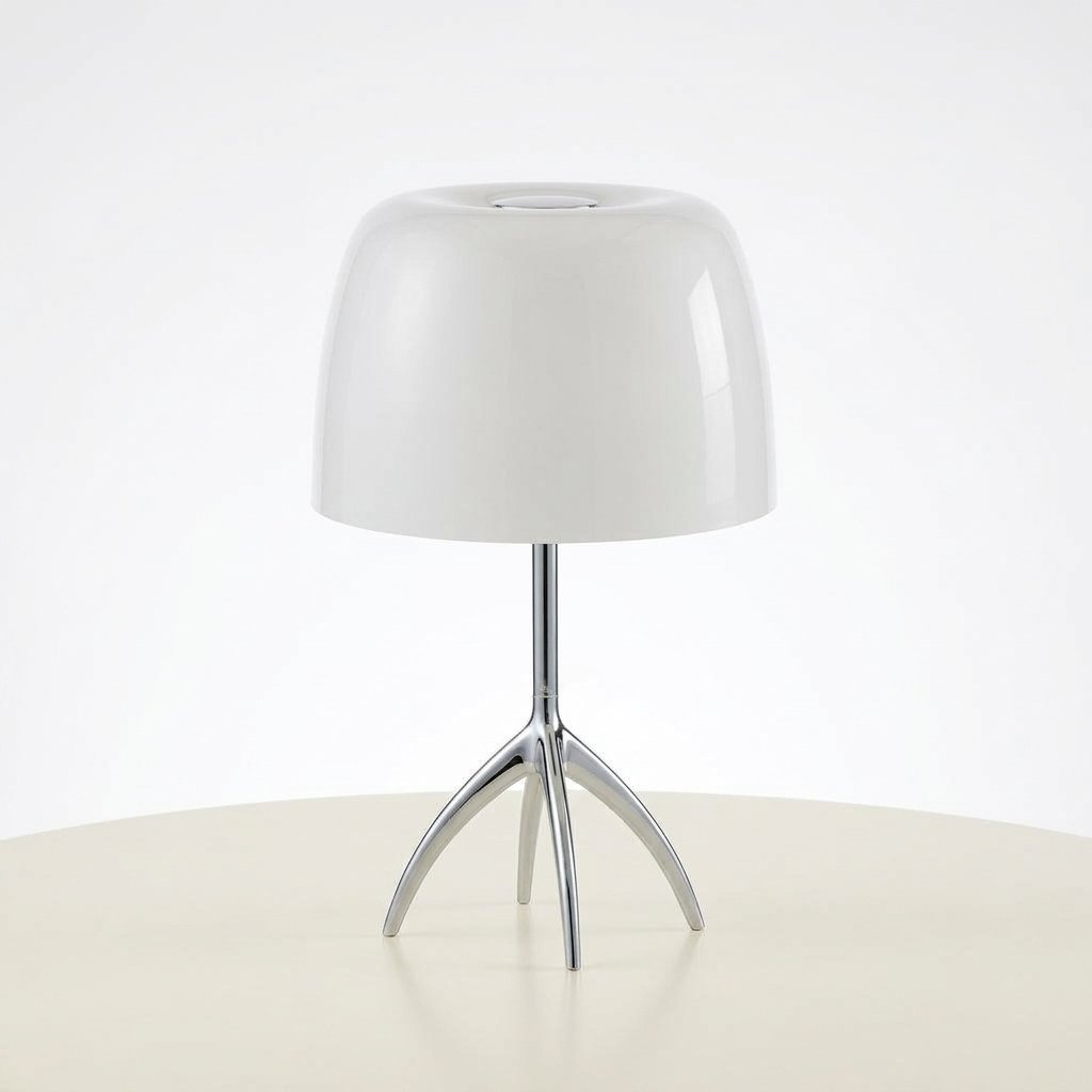 Bauhaus-Inspired Glass Table Lamp with Polished Chrome Tripod Base — Cream