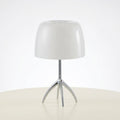 Bauhaus-Inspired Glass Table Lamp with Polished Chrome Tripod Base — Cream
