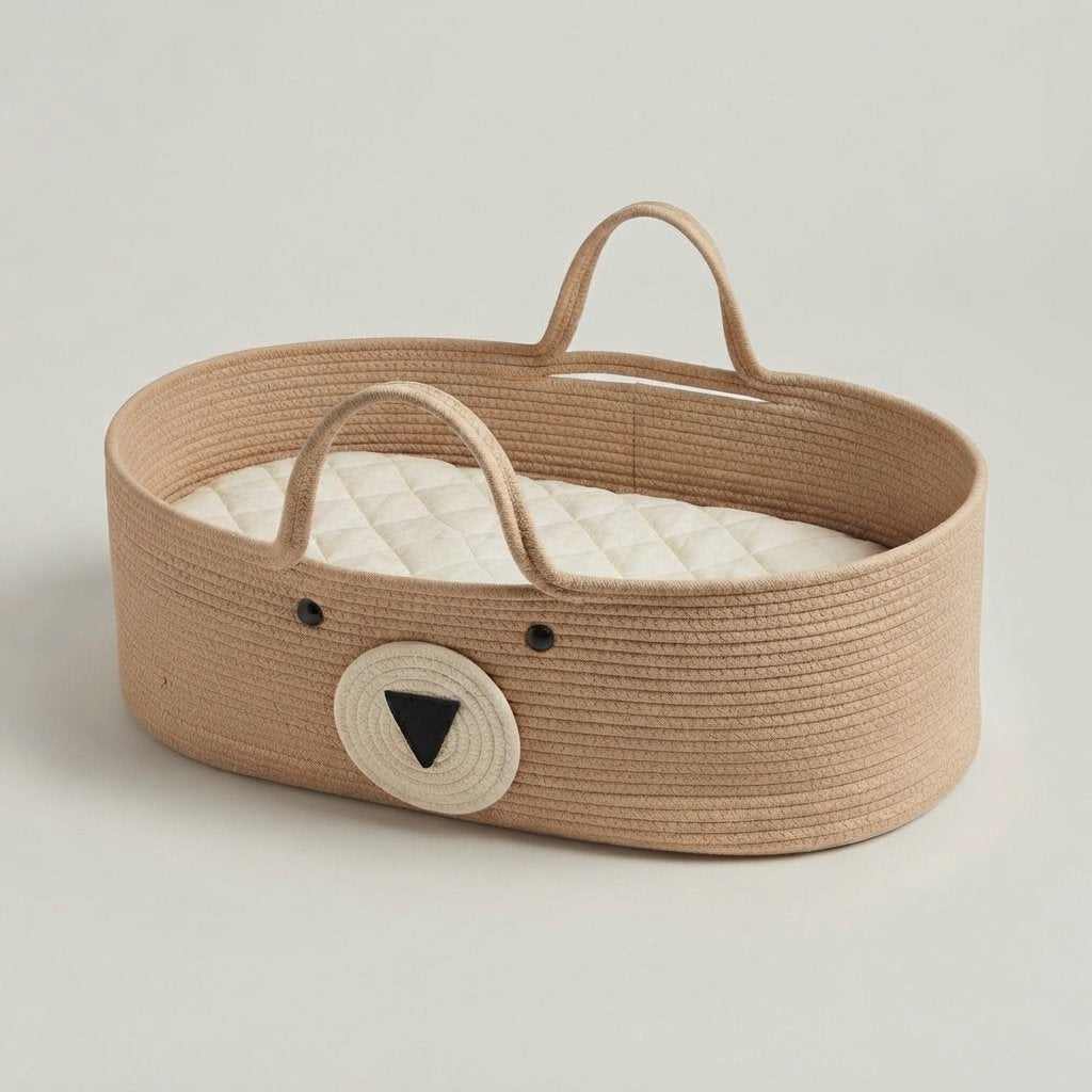 Bear Cotton Rope Moses Basket — Brown