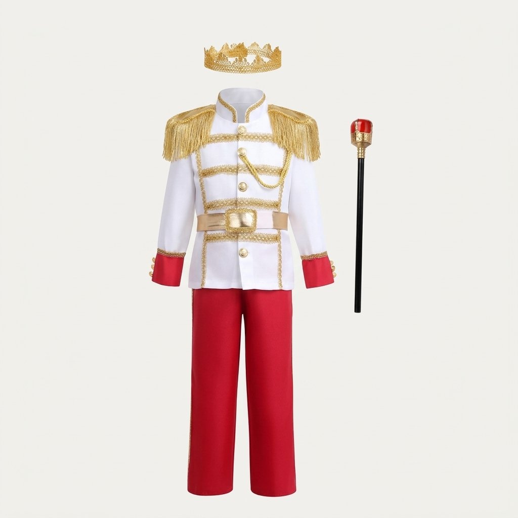 Boys' Royal Prince Costume Set with Crown, Scepter and Cape — Red
