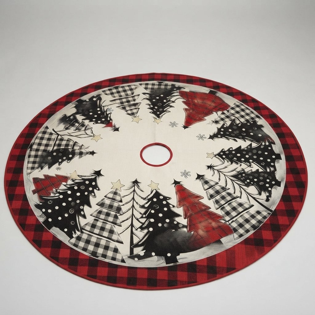 Buffalo Check Patchwork Christmas Tree Skirt — 91.44 cm / 36 in Round