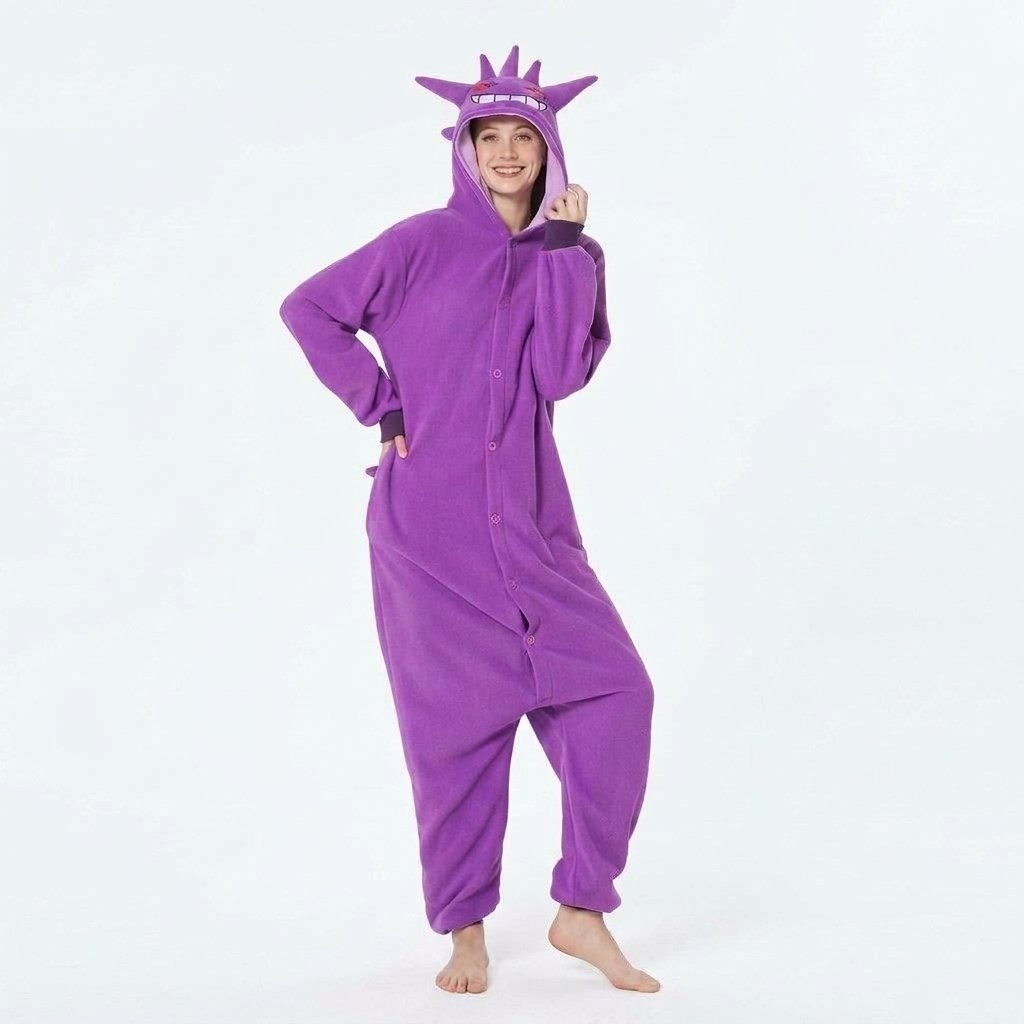 Character Hooded Fleece Onesie Pyjamas for Halloween and Christmas – Adults and Children — Purple