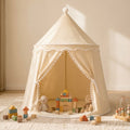 Children's Castle Play Tent with Pom-Poms — Beige