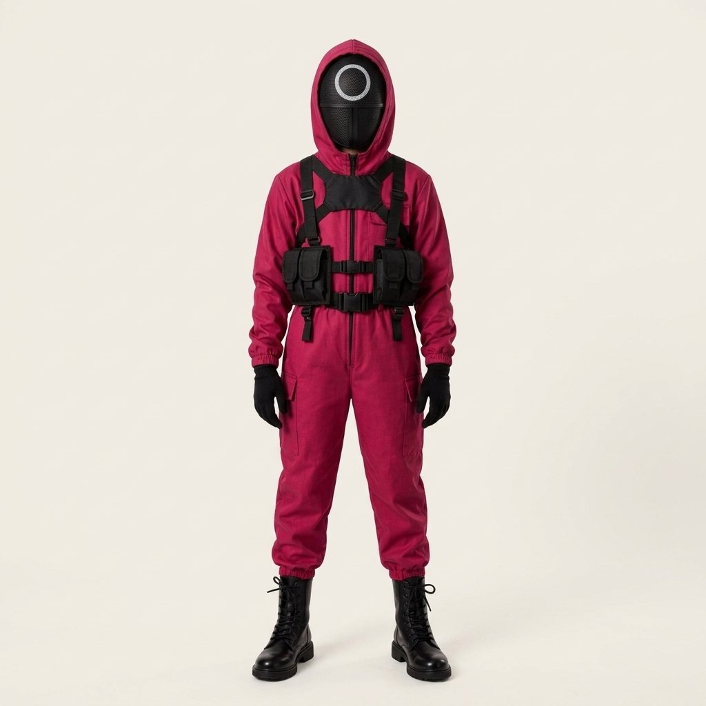 Children's Red Hooded Jumpsuit Halloween Costume with Mesh Mask, Gloves and Shoulder Holster — Mask + Inflatable + Holster