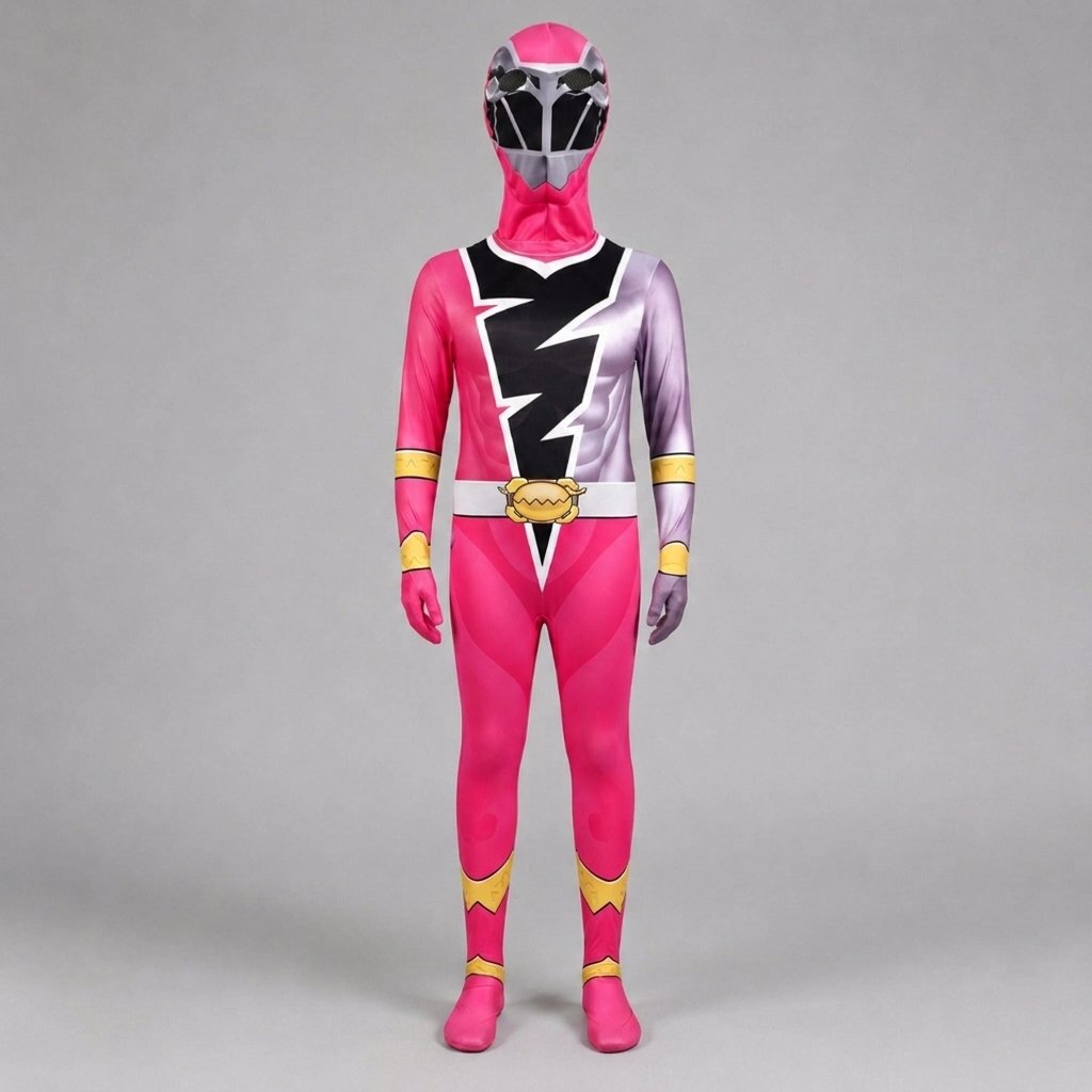 Children's Superhero Full-Body Costume Jumpsuit with Integrated Hood Mask, Gloves and Feet — Pink