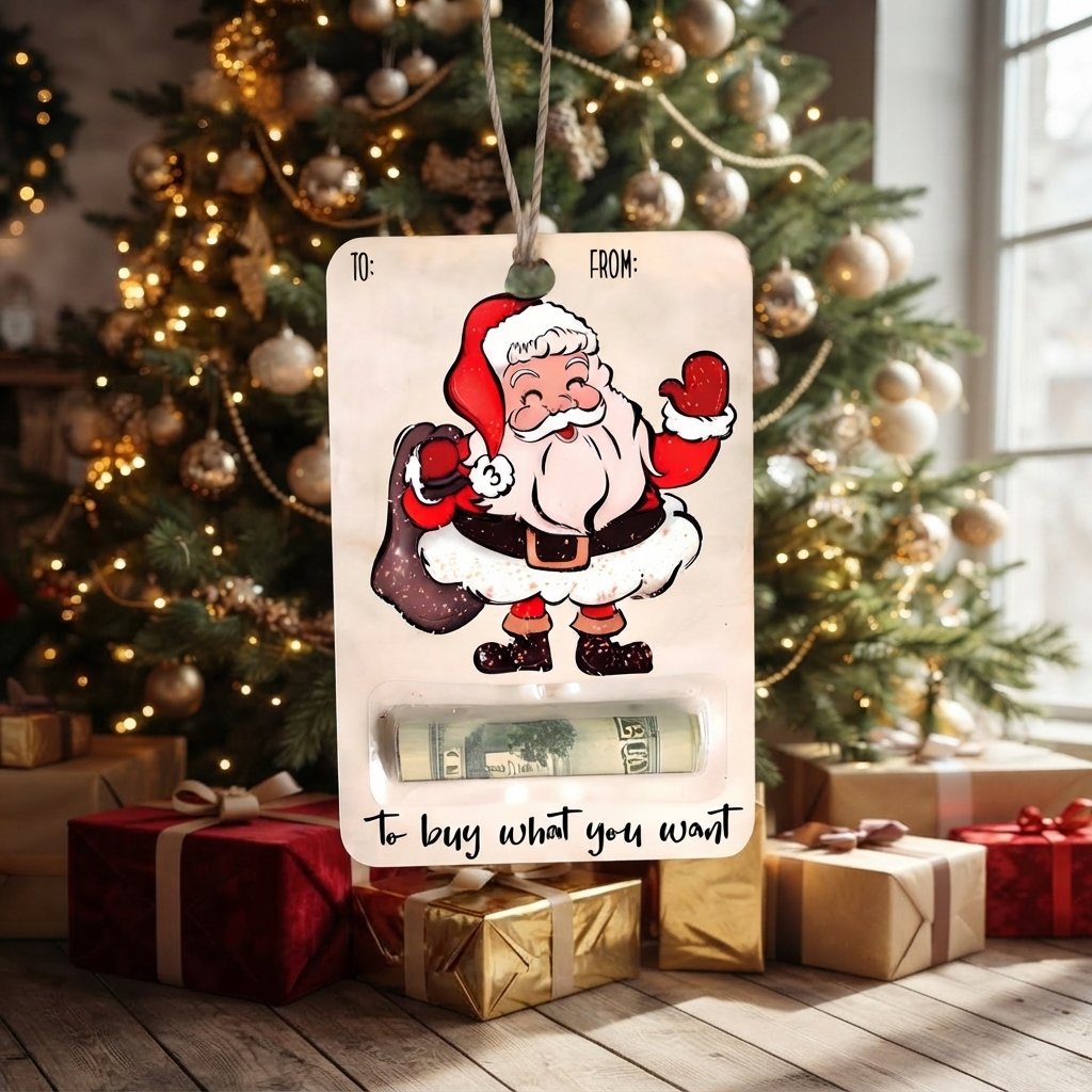 Christmas Wooden Money Gift Tag — Santa Claus 1