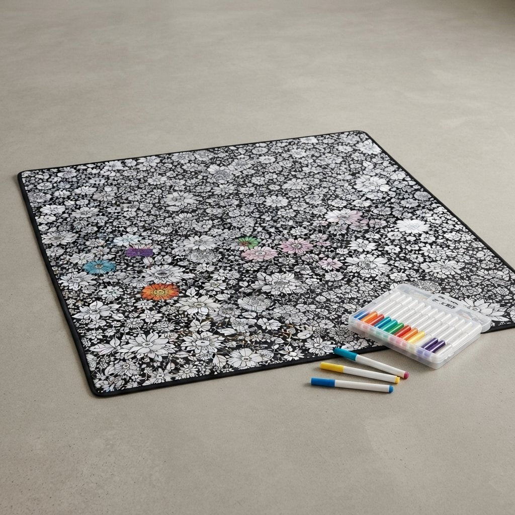 Colour-In Plush Blanket – Washable — Flowers