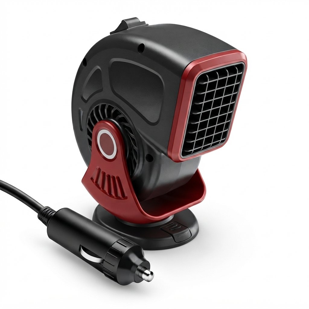 Compact Car Heater and Defogger with Multi-Directional Air — Red