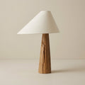 Conical Oak Wood Table Lamp with Fabric Shade – Wabi Sabi Style — Warm