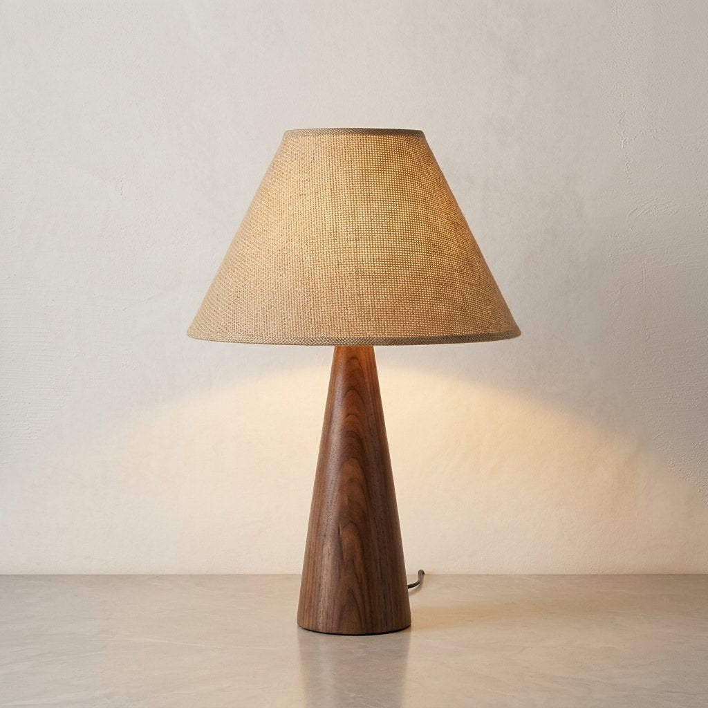 Conical Solid Wood Wabi-Sabi Lamp with Fabric Shade – Table Lamp and Floor Lamp — Table Lamp