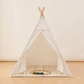 Cotton Teepee Play Tent with Pom-Poms — White
