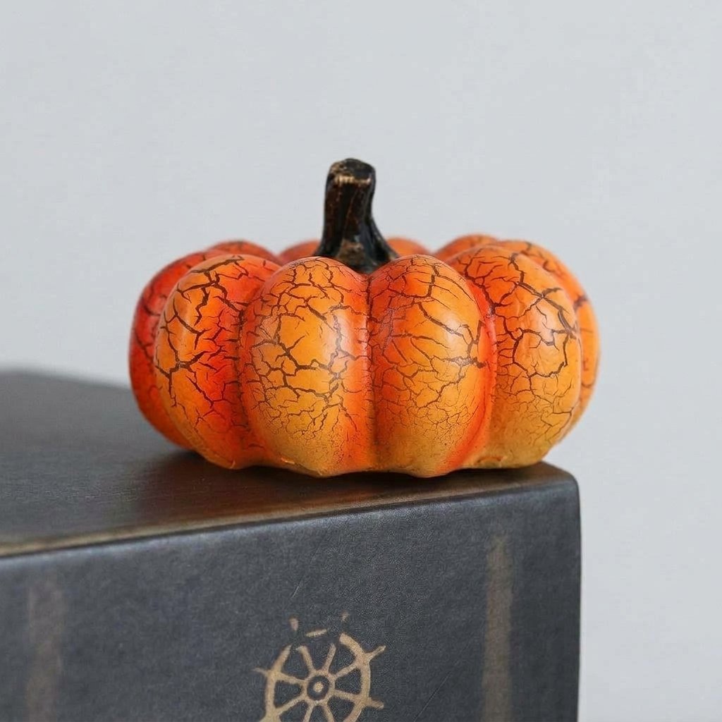 Crackle-Finish Miniature Pumpkin Lanterns with Warm LED Glow — Pumpkin