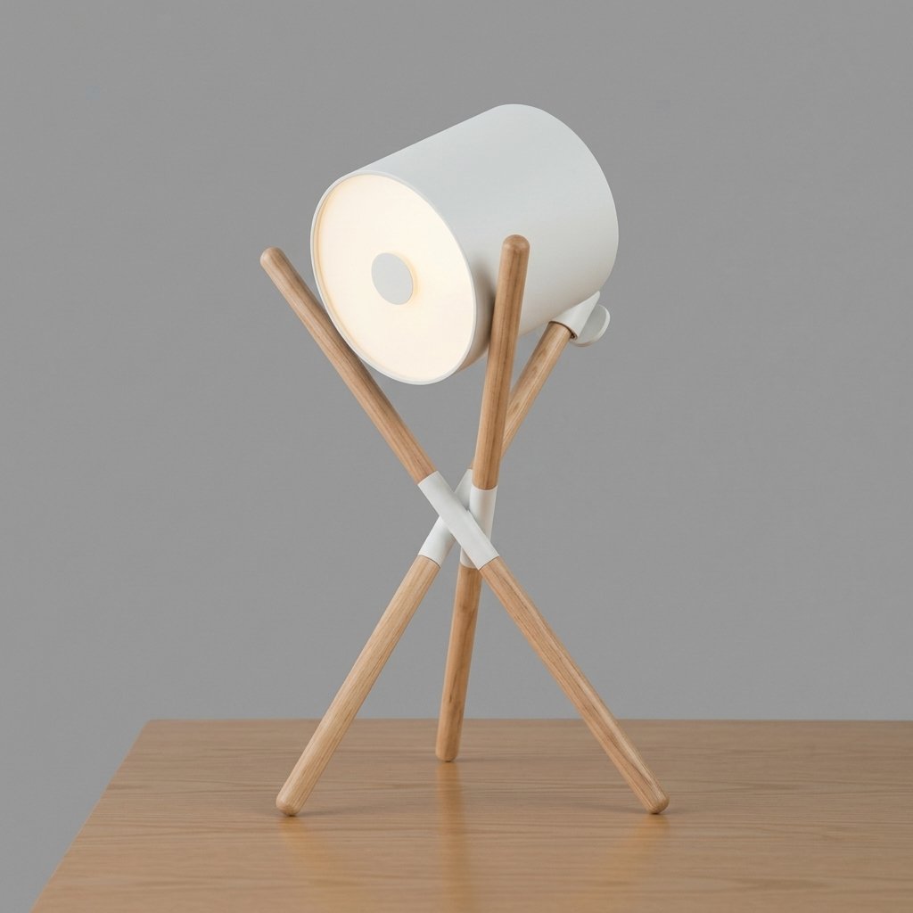 Crossover Drum Tripod Table Lamp with Wood Legs — White-Ash