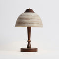 Dome Ceramic and Solid Wood Table Lamp with Ribbed Shade — Walnut