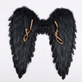 Feathered Angel Wings Costume Accessory with Adjustable Straps — Black