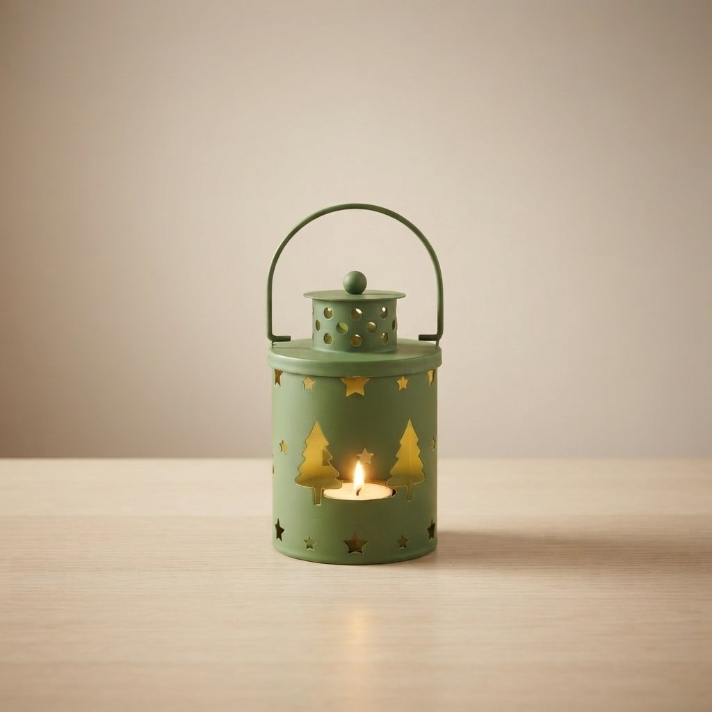 Festive Cut-Out Metal Lantern Set of 3 — Green