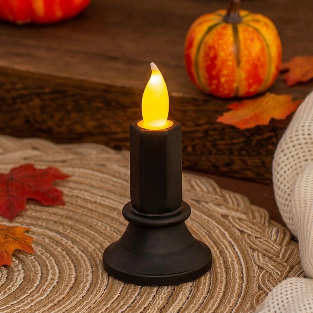 Flameless LED Halloween Candle with Flickering Glow — Black Trumpet