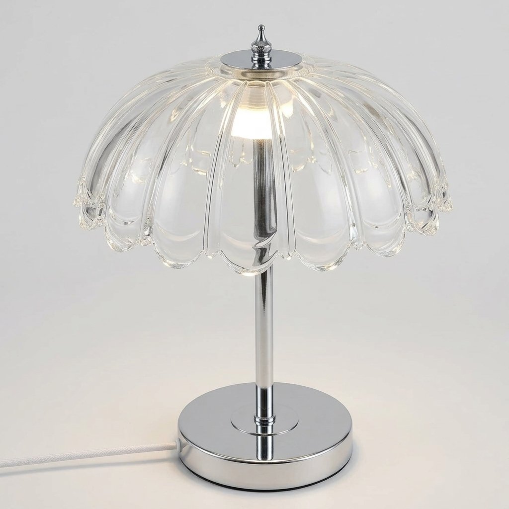 Fluted Petal Shade Table Lamp with Metal Base — Clear