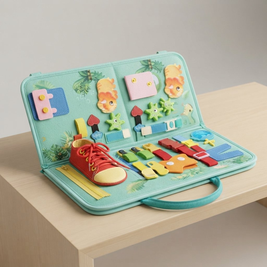 Foldable Busy Board for Toddlers — Mint Green
