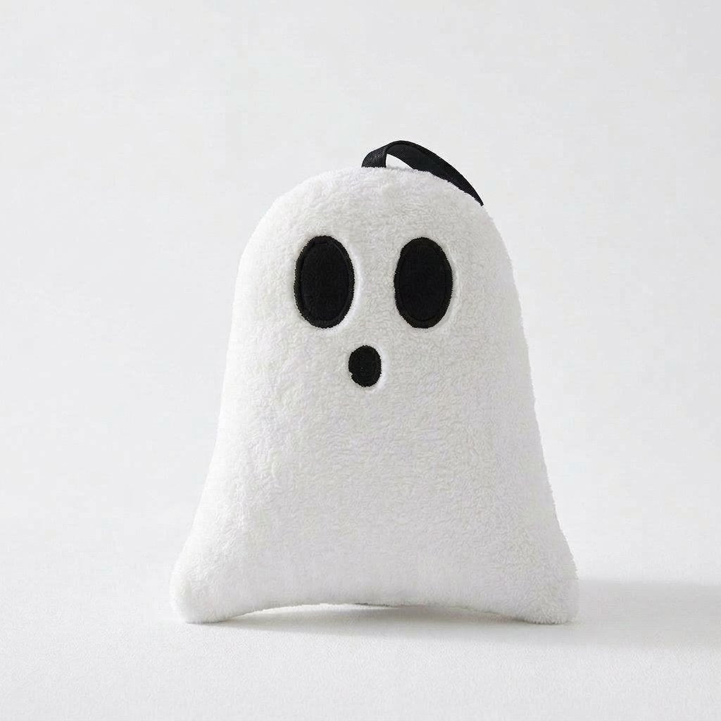 Ghost-shaped Halloween hand towel with hanging loop – coral fleece, three face designs — Happy Ghost