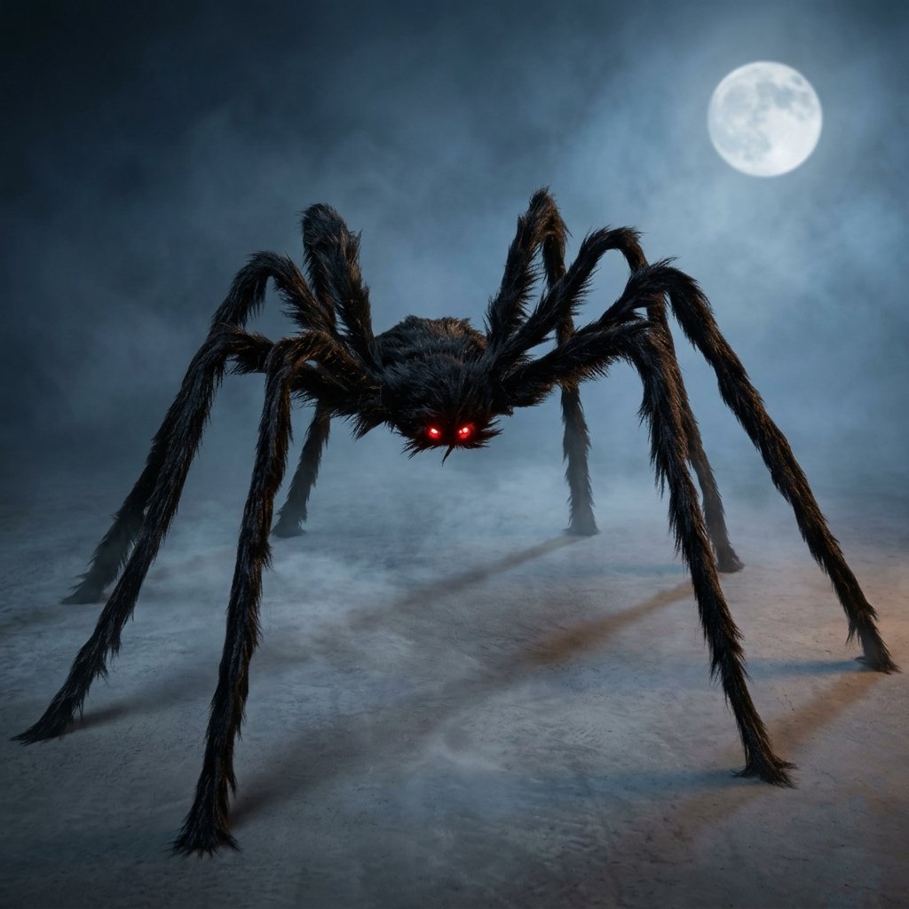 Giant Halloween Spider Decoration with Glowing Red LED Eyes – Indoor and Outdoor Party Decor — Black