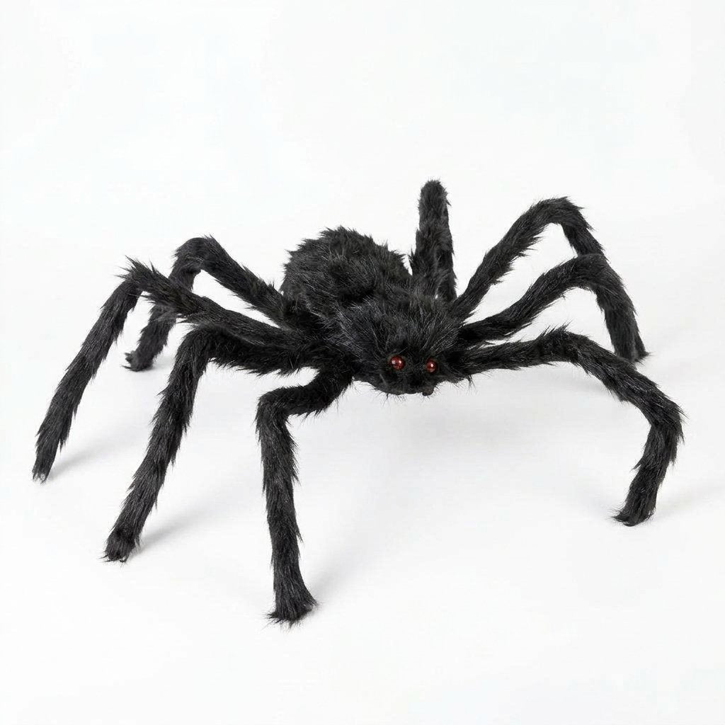 Giant Poseable Black Furry Spider Halloween Decoration with Red Eyes — 30 cm