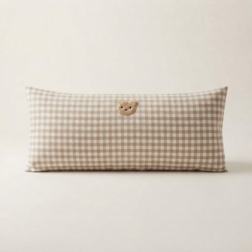 Gingham Bear Baby Pillow, Cotton — Default
