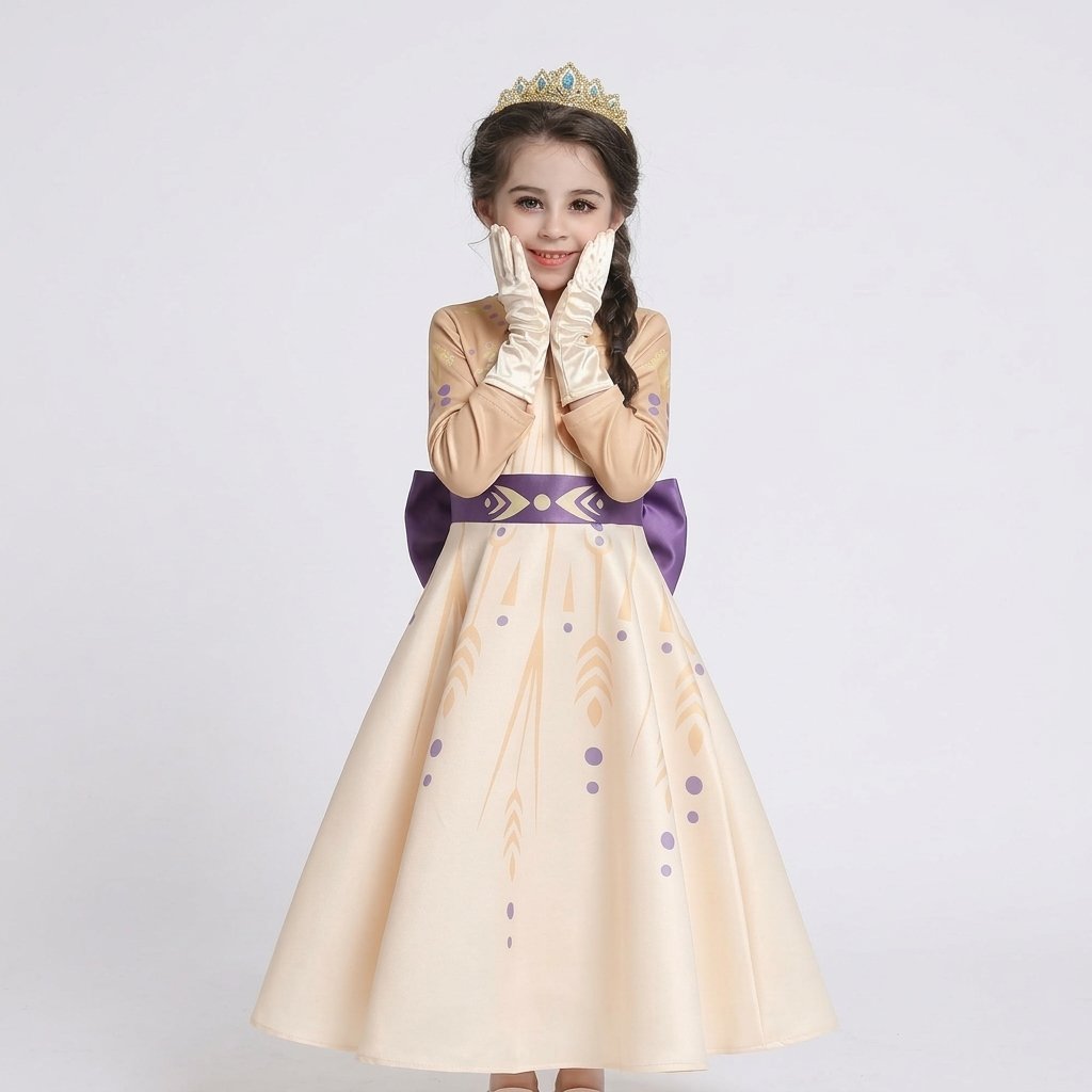 Girls' Princess Costume Dress with Tiara, Sceptre and Accessories – Cream and Purple — Dress