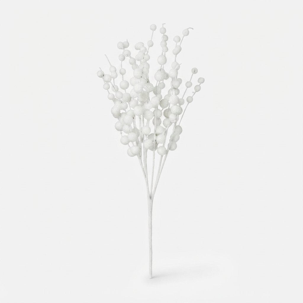 Glitter Berry Stems – Pack of 10 — White