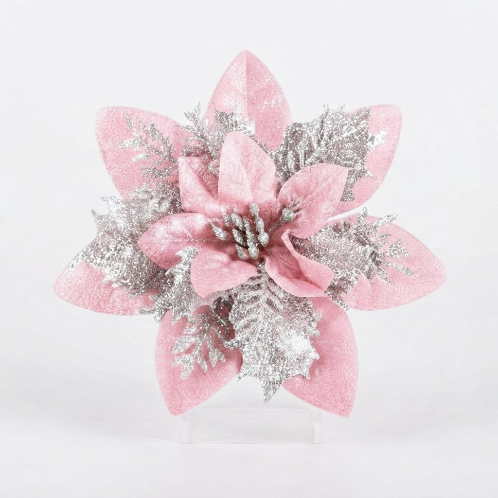 Glitter Poinsettia Tree Ornaments — Pink