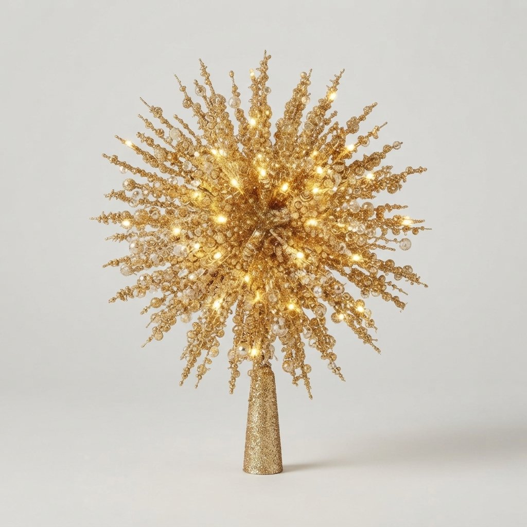Glitter Starburst LED Tree Topper — Gold