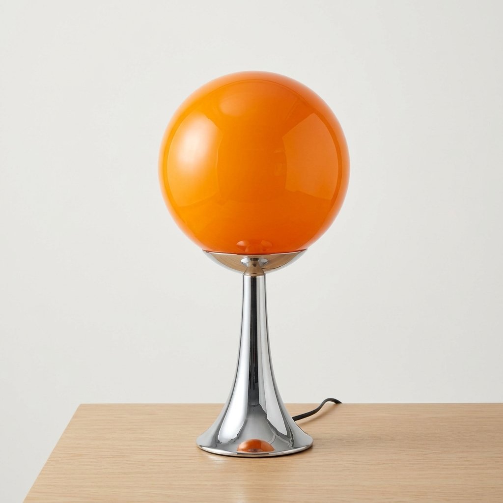 Globe Trumpet Table Lamp with Chrome Base and Glass Shade — Orange