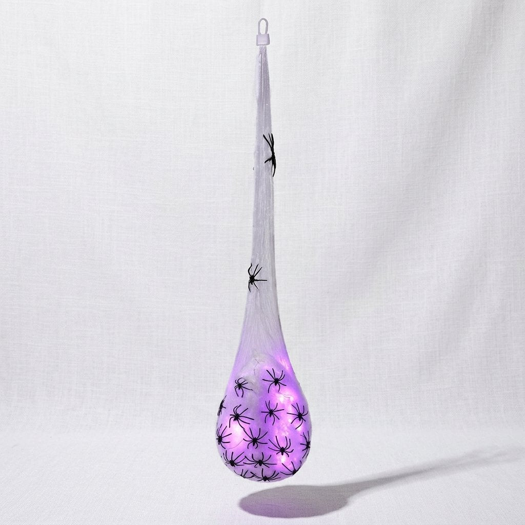 Halloween Hanging Spider Egg Sacs with LED Glow — Purple Lamp
