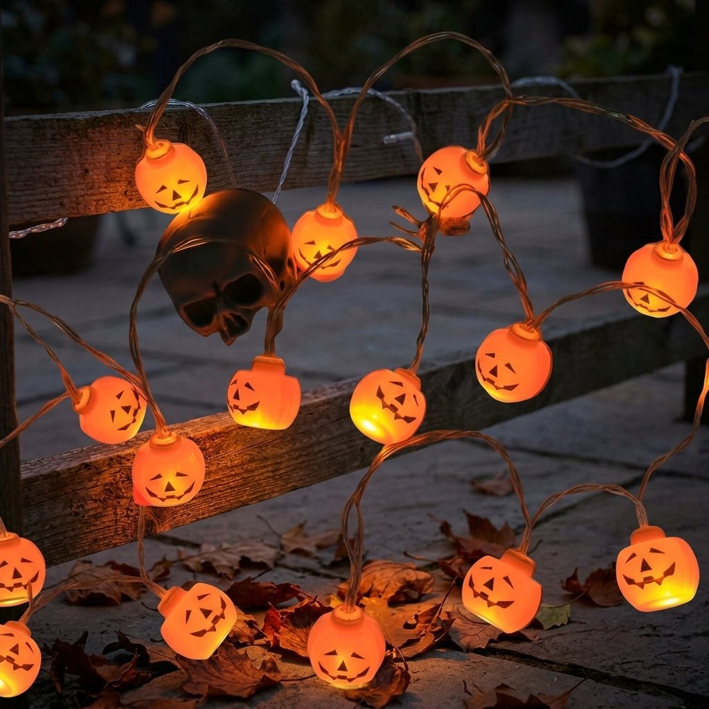 Halloween LED String Lights with Spooky Shape Covers — Pumpkin