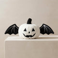 Halloween Pumpkin Cushion with Bat Wings, Plush Fleece — White
