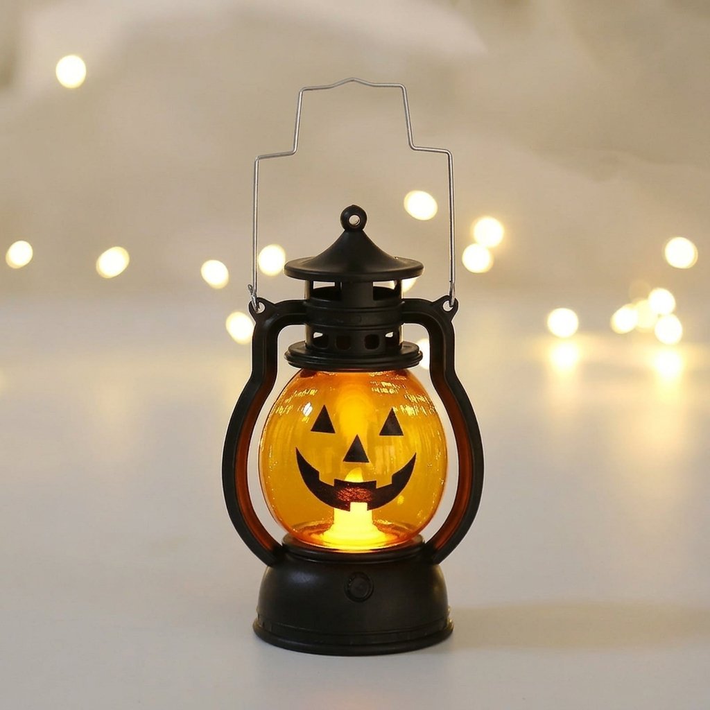 Halloween Pumpkin Lantern with LED Candle Flicker, Battery-Operated Vintage-Style Decoration — Pumpkin A