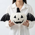 Halloween Pumpkin Plush Cushion with Bat Wings — White