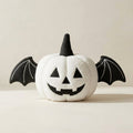 Halloween Pumpkin Plush Cushion with Bat Wings – Jack-o'-Lantern Design — White