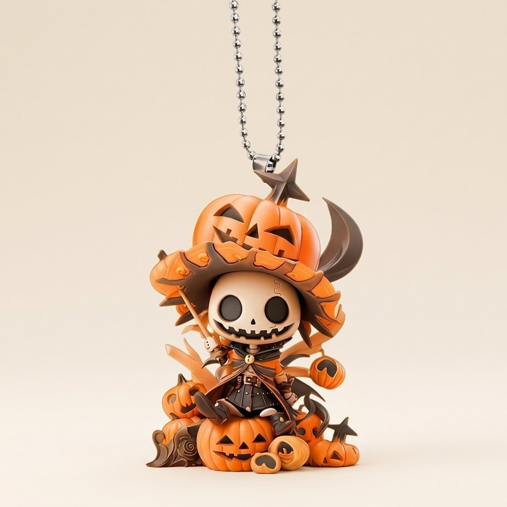 Halloween Skeleton Pumpkin Acrylic Figurine – Flat 2D Desktop Ornament — Witch Pumpkin