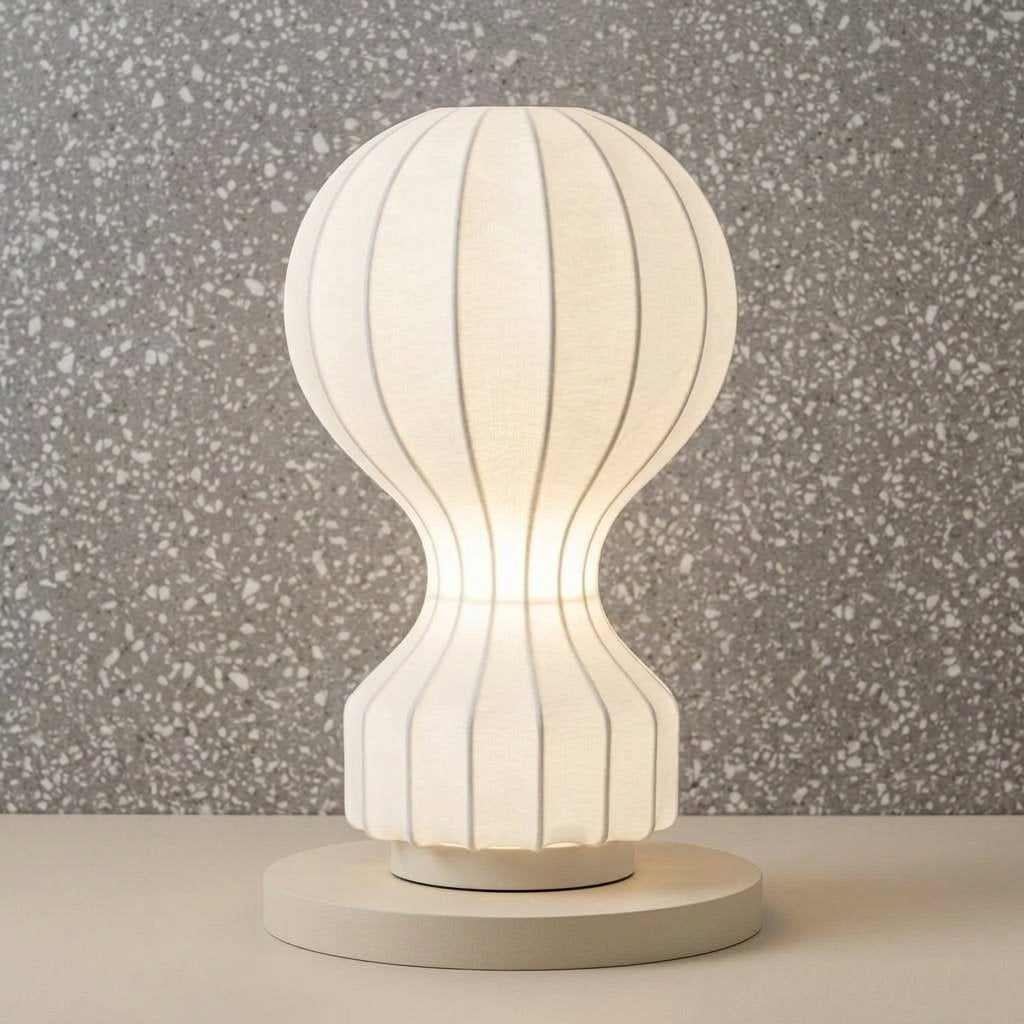Handcrafted Silk Cocoon Table Lamp with Iron Base – Wabi-Sabi Style — Cool White