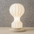 Handcrafted Silk Cocoon Table Lamp with Iron Base – Wabi-Sabi Style — Cool White