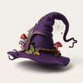 Handmade Felted Wool Witch Hat with Spiderweb Embroidery and Floral Accents — Purple