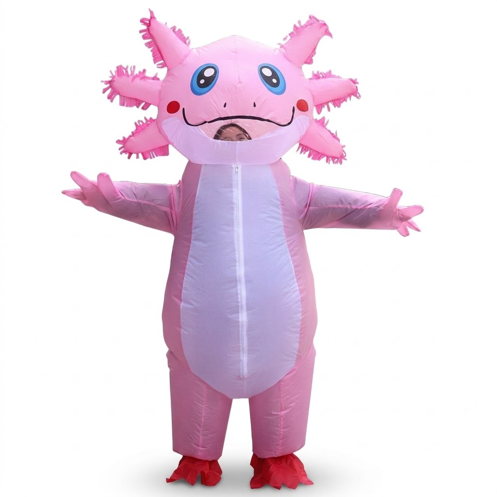 Inflatable Axolotl Costume with Battery-Operated Fan – Full-Body and Ride-On Styles — Ride-on Style