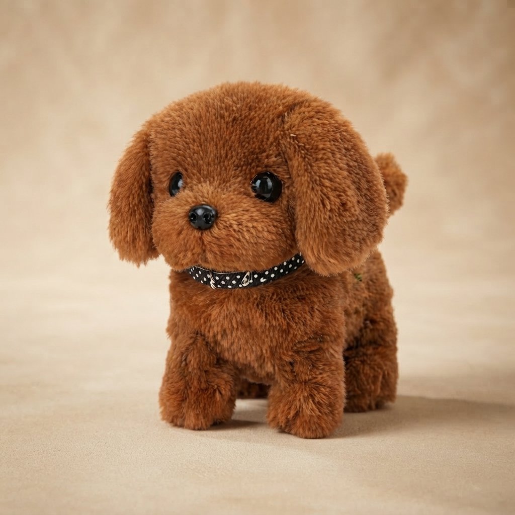 Interactive Plush Puppy with Polka-Dot Collar — Brown