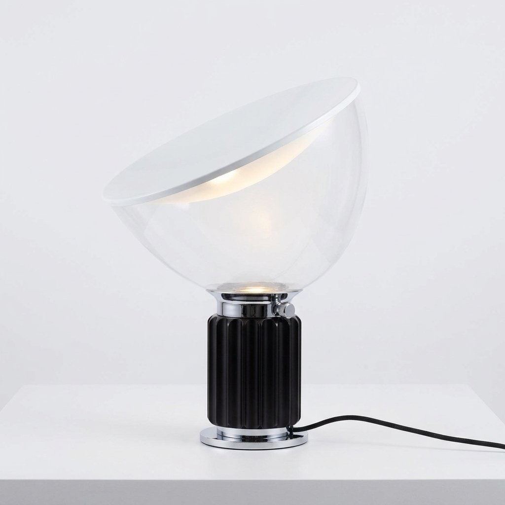 Italian-Style Table Lamp with Fluted Metal Base and Glass Shade — Black