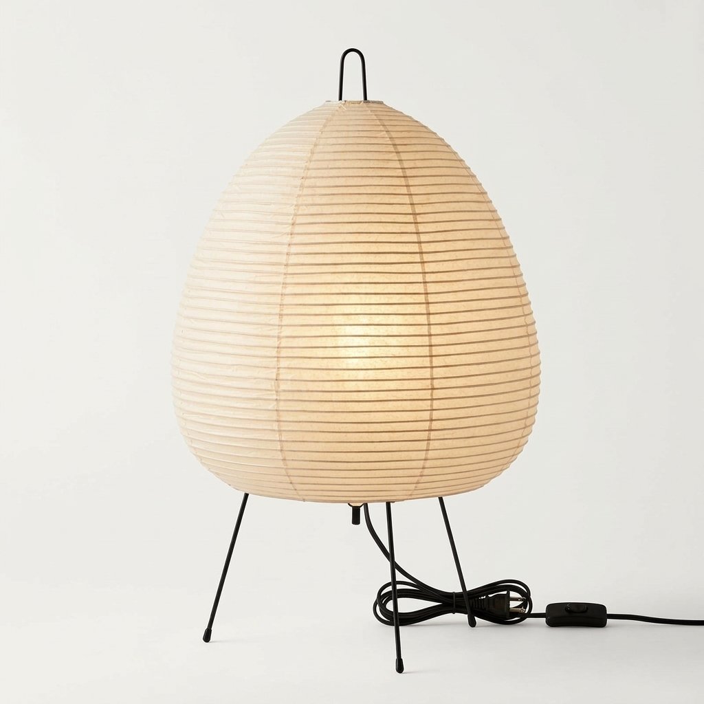 Japanese-style rice paper lantern table lamp with tripod stand — Plain