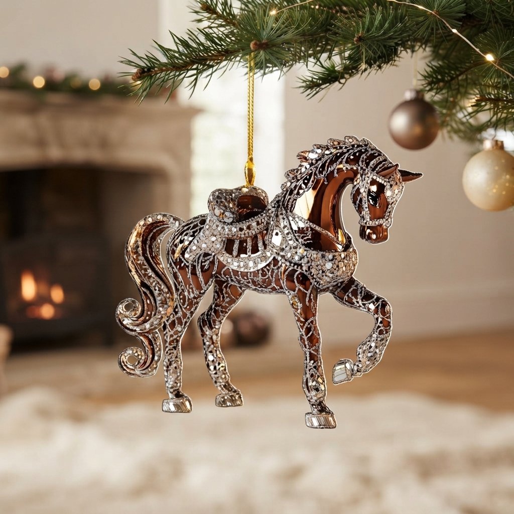 Jewelled Horse Christmas Tree Ornament — Brown